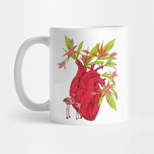 heart with flowers, leaves and birds Mug